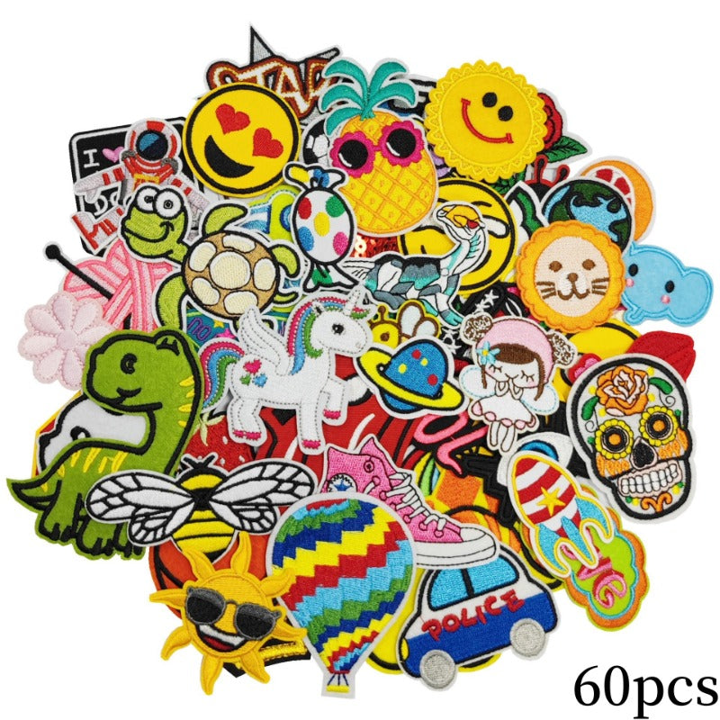 Wholesale Ironing Embroidery Dinosaur Embroidery Seal Cartoon Animal Smiling Face Patch Set FS